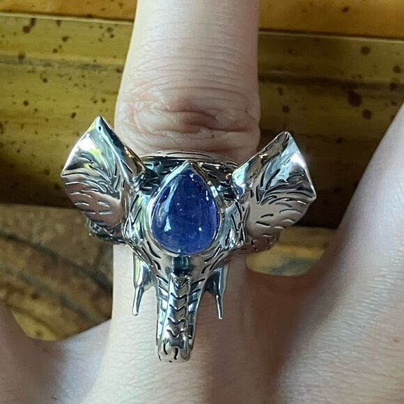 Natural Tanzanite Sterling Silver Cocktail Ring Size 7 - Picture 3 of 9